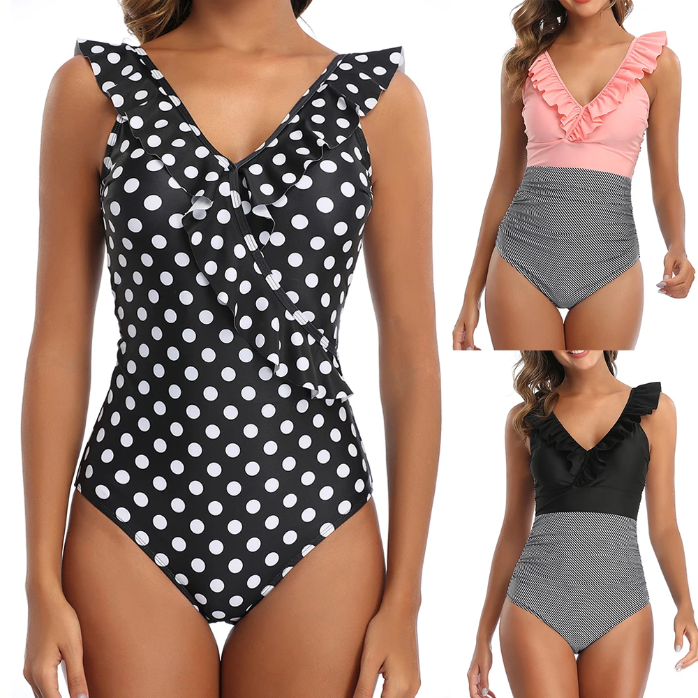 Sexy Women's One-piece Swimsuit Retro Swimsuit V-neck Swimwear Ruffle Printed Swimsuit Slimming High Waist Swimsuit 2020 Summer
Sexy Women's One-piece Swimsuit Retro Swimsuit V-neck Swimwear Ruffle Printed Swimsuit Slimming High Waist Swimsuit 2020 Summer