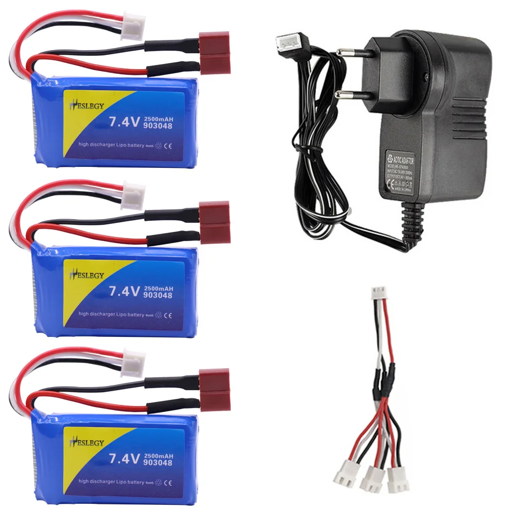 

7.4V 2500mah 903048 Lipo Battery T Plug and Charger for Wltoys A949 A959 A969 A979 K929 RC toys Cars Helicopter Boat Spare Parts