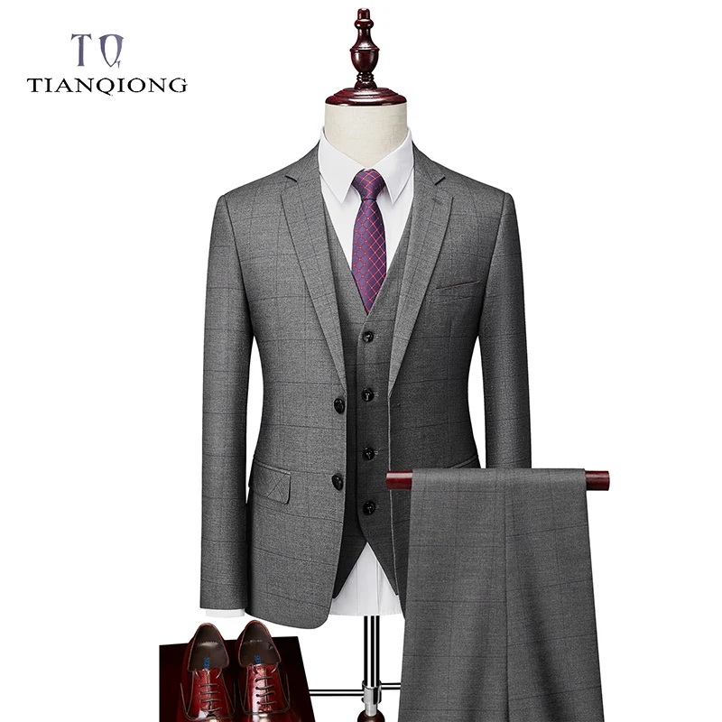 

TIAN QIONG Plaid Suits Men 2024 New Style Designer Suits Slim Fit Wedding Suits for Men 3 Pieces Suit (Jacket+Pants+Vest)