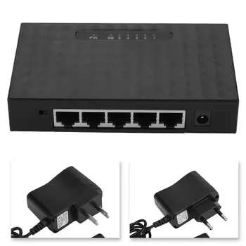 10/100Mbps 5 Ports Ethernet LAN RJ45 Vlan Network Switch + Charger US/EU Plug