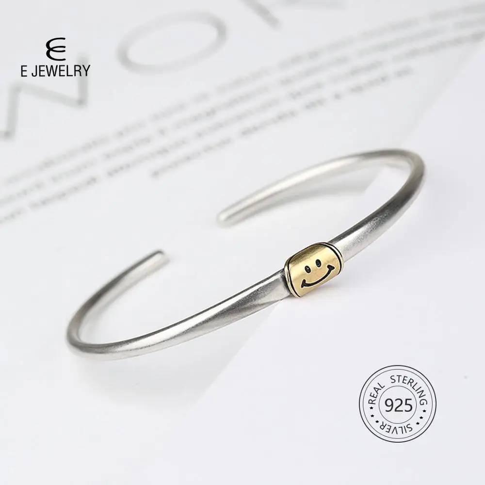 E Jewelry Sterling Silver 925 Gold Color Smile Cuff Bracelets for Women Girl Fashion Opening Bracelet Bangles Adjustable
E Jewelry Sterling Silver 925 Gold Color Smile Cuff Bracelets for Women Girl Fashion Opening Bracelet Bangles Adjustable