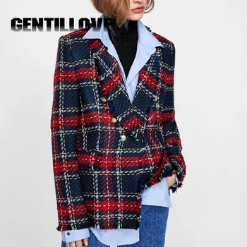 Elegant Woolen Women Coat Vintage Plaid Suit Frayed Checked Tweed Blazers Double Breasted Jacket Spring Autumn Lady Outerwear
Elegant Woolen Women Coat Vintage Plaid Suit Frayed Checked Tweed Blazers Double Breasted Jacket Spring Autumn Lady Outerwear