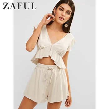 ZAFUL Frilled Cropped Top And Drawstring Shorts Set Ruffles Flounces Top Set Drawstring Shorts Set Twinset Women Two Piece Set
ZAFUL Frilled Cropped Top And Drawstring Shorts Set Ruffles Flounces Top Set Drawstring Shorts Set Twinset Women Two Piece Set