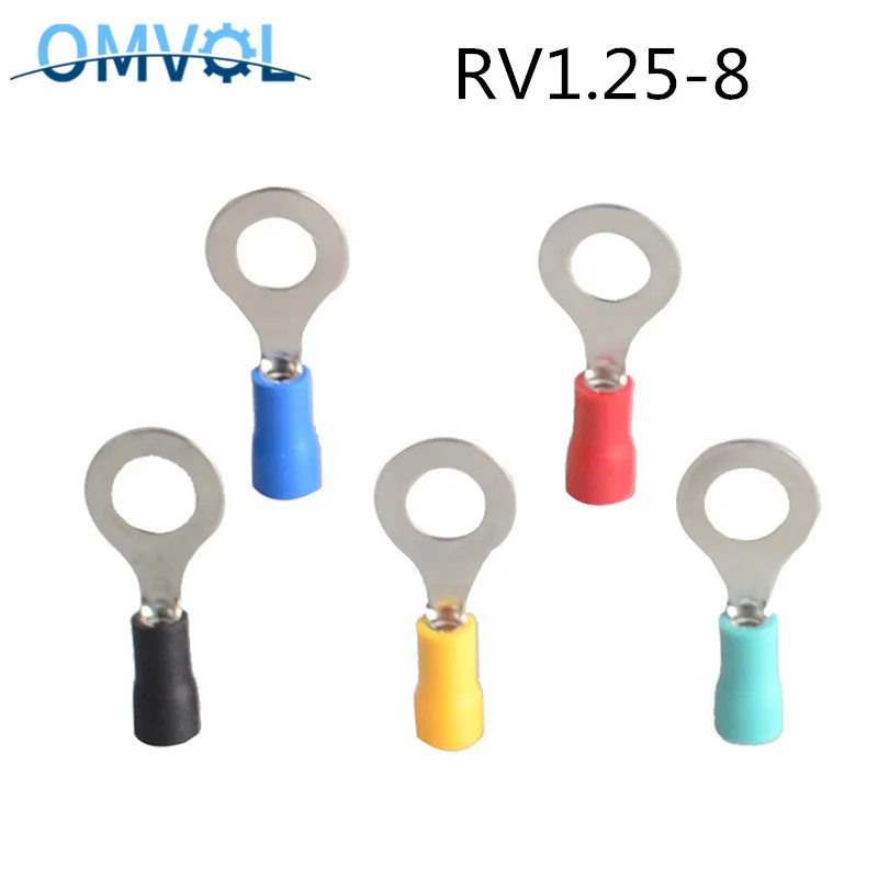 100 шт./лот RV1.25 8 красный круговой 22 16 AWG 0 5 1 мм2 Изолированный Кольцевой клеммный