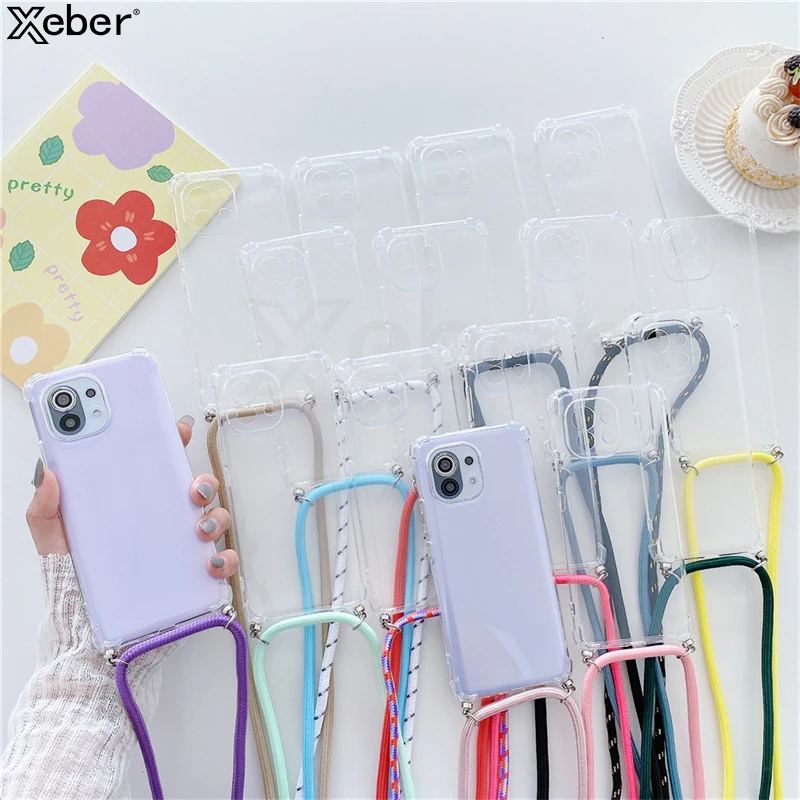 Necklace Crossbody Strap Lanyard Cord Cell Phone Case For Xiaomi Mi 11 Ultra 10T Pro 9 SE Note 10 Lite Silicone Soft Clear Cover | Мобильные