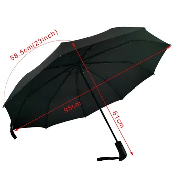 남성 우산, 접이식 남성용 자동 우산 (프리미엄 스틸 프레임 강한 방풍, 부드러운 명주 캐노피 강한 방수) 블랙
