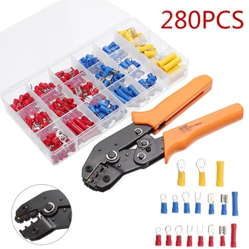 280pcs Electrical Cable Crimping Crimping Terminals Wire Connectors Insulated Seal Assortment Kit Ratchet Crimp Plier Tool Set