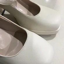 Zapatos de tacón alto con punta cuadrada para mujer, calzado de tacón grueso Beige, zapatos con plataforma a prueba de agua, zapatos Mary Jane vintage, 2021