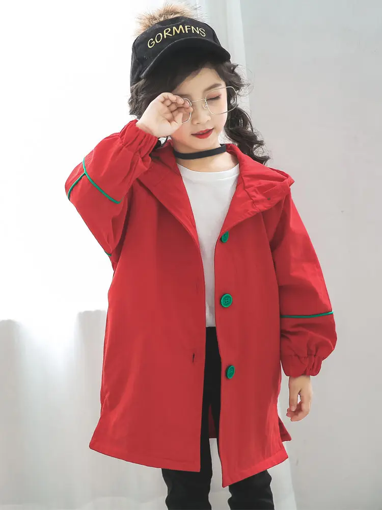 2019 осенняя куртка для девочек Ветровка малышей детский плащ красного и зеленого