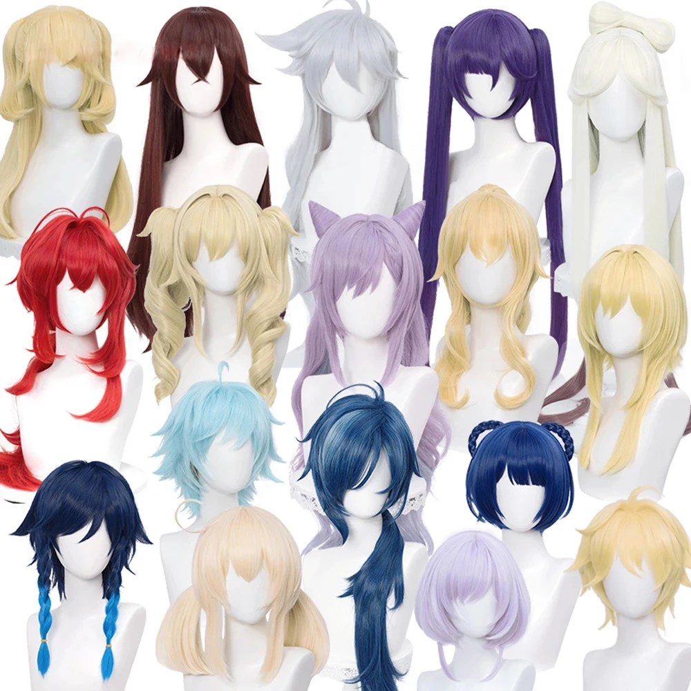 Geam Genshin Impact Venti Keqing Barbara Fischl Kaeya Lumine Aether Amber Cosplay Heat Resistant Synthetic Hair Wigs + Wig Cap |