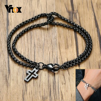 Vnox Chic Simple Layered 3mm Rolo Chain Bracelets for Men Round Box Link With Cross Charm Wristband Vintage Casual Xmas Gift 
Vnox Chic Simple Layered 3mm Rolo Chain Bracelets for Men Round Box Link With Cross Charm Wristband Vintage Casual Xmas Gift