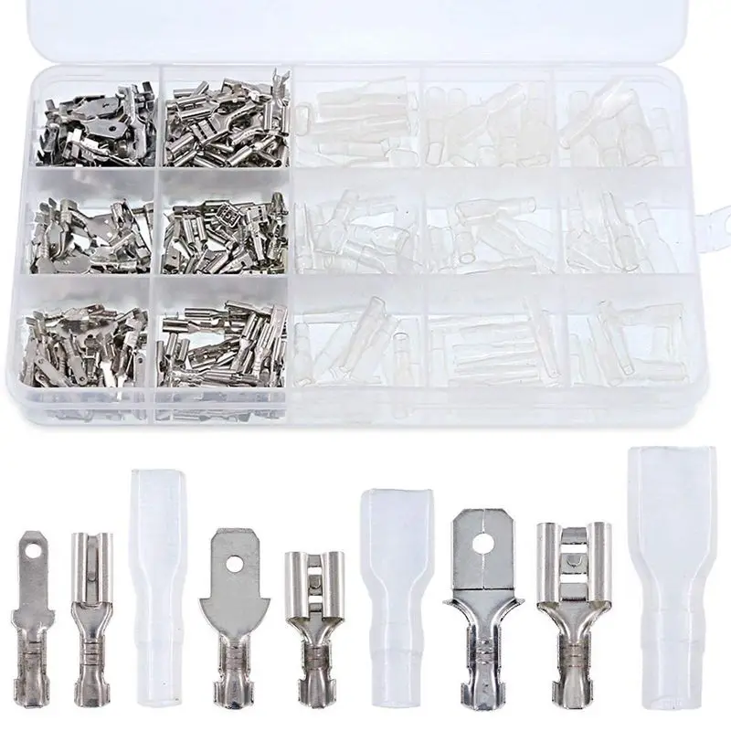 

315Pcs Quick Splice 2.8mm 4.8mm 6.3mm Male and Female Wire Spade Connector Wire Crimp Terminal Block with Insulating Sleeve Asso