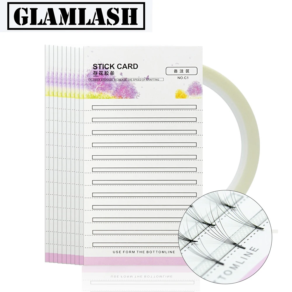 Карточка GLAMLASH для хранения накладных ресниц готовые вееры объем 2 мм липкая лента