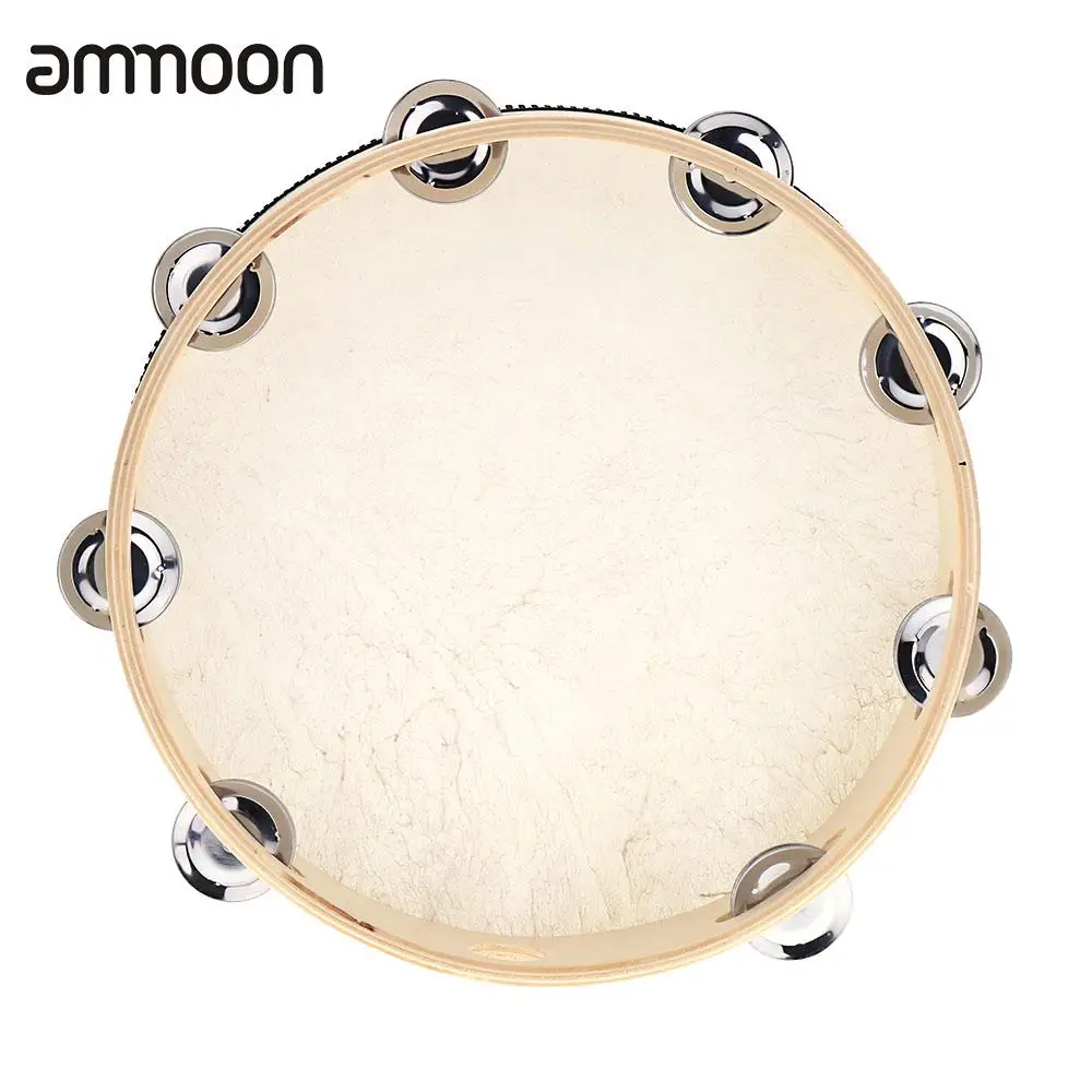 

10" Hand Held Tambourine Drum Bell Birch Metal Jingles Percussion Musical Educational Instrument for KTV Party Kids Games