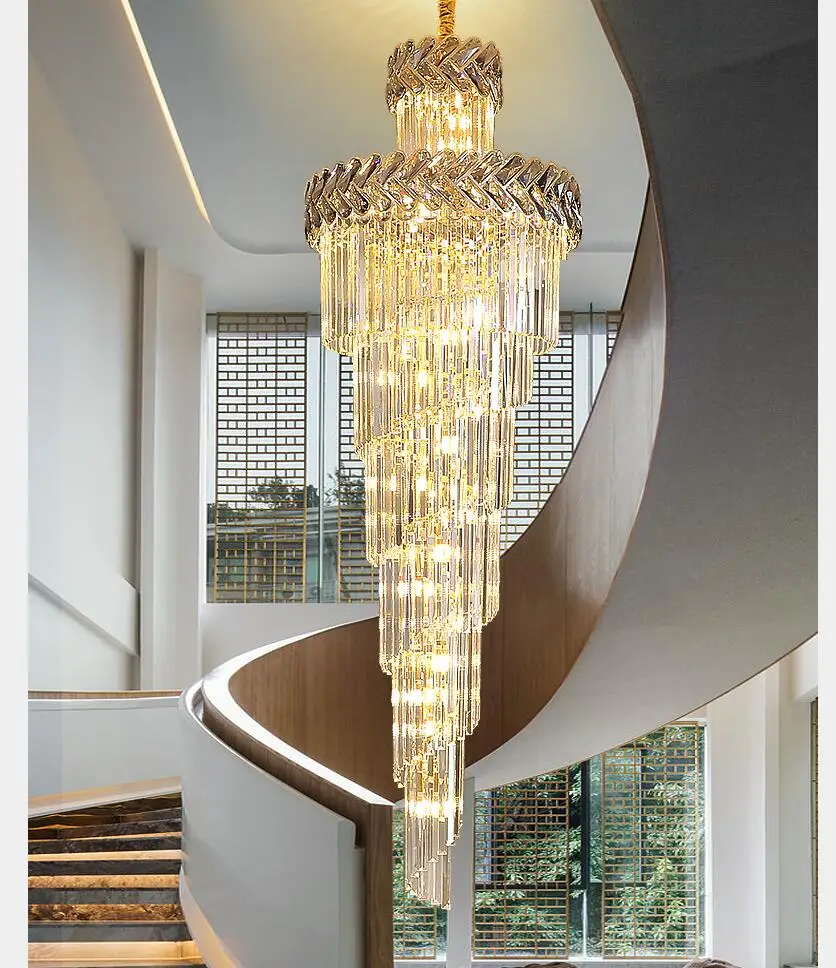 

Newly Nordic K9 Crystal Chandelier D60cm H180cm LED Hotel Hall Living Room Staircase Hanging Pendant Lamp European Big Lighting