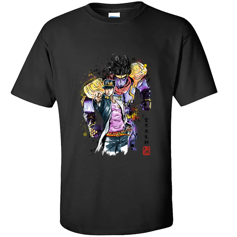 Для мужчин японский футболка JoJo странные приключения акварель Повседневное Joestar