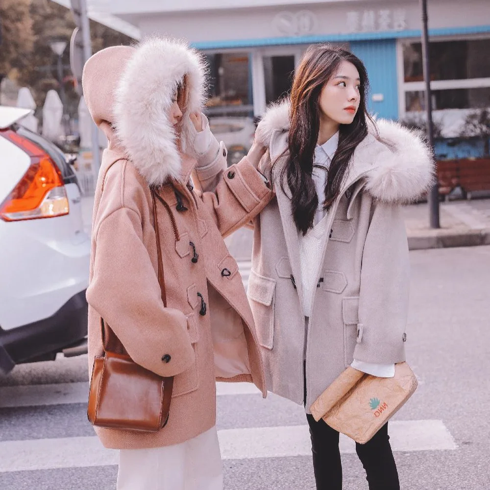 Photo Shoot INS Sweet Toggle Wool Duffle Coat Best Friend-Herringbone Students Hooded Large Fur Collar Coat Women's
Photo Shoot INS Sweet Toggle Wool Duffle Coat Best Friend-Herringbone Students Hooded Large Fur Collar Coat Women's