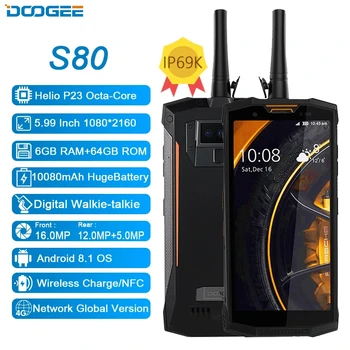 

DOOGEE S80 Mobile Phone IP68/IP69K Walkie talkie 10080mAh 12V2A 5.99 FHD Helio P23 Octa Core 6GB 64GB 16.0MP NFC Smartphone