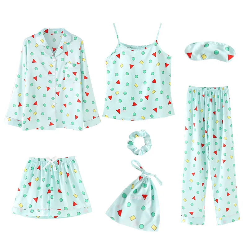 South Korea Hot Selling Crayon Seven Sets Imitated Silk Fabric Vest Geometry Pajamas Female Spring And Autumn Homewear Set
South Korea Hot Selling Crayon Seven Sets Imitated Silk Fabric Vest Geometry Pajamas Female Spring And Autumn Homewear Set