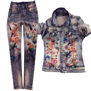 European Style Denim Set Women's New Spring Autumn Personality Painted Long-Sleeve Denim Jacket + Jeans Two-Piece Set Stretch
European Style Denim Set Women's New Spring Autumn Personality Painted Long-Sleeve Denim Jacket + Jeans Two-Piece Set Stretch