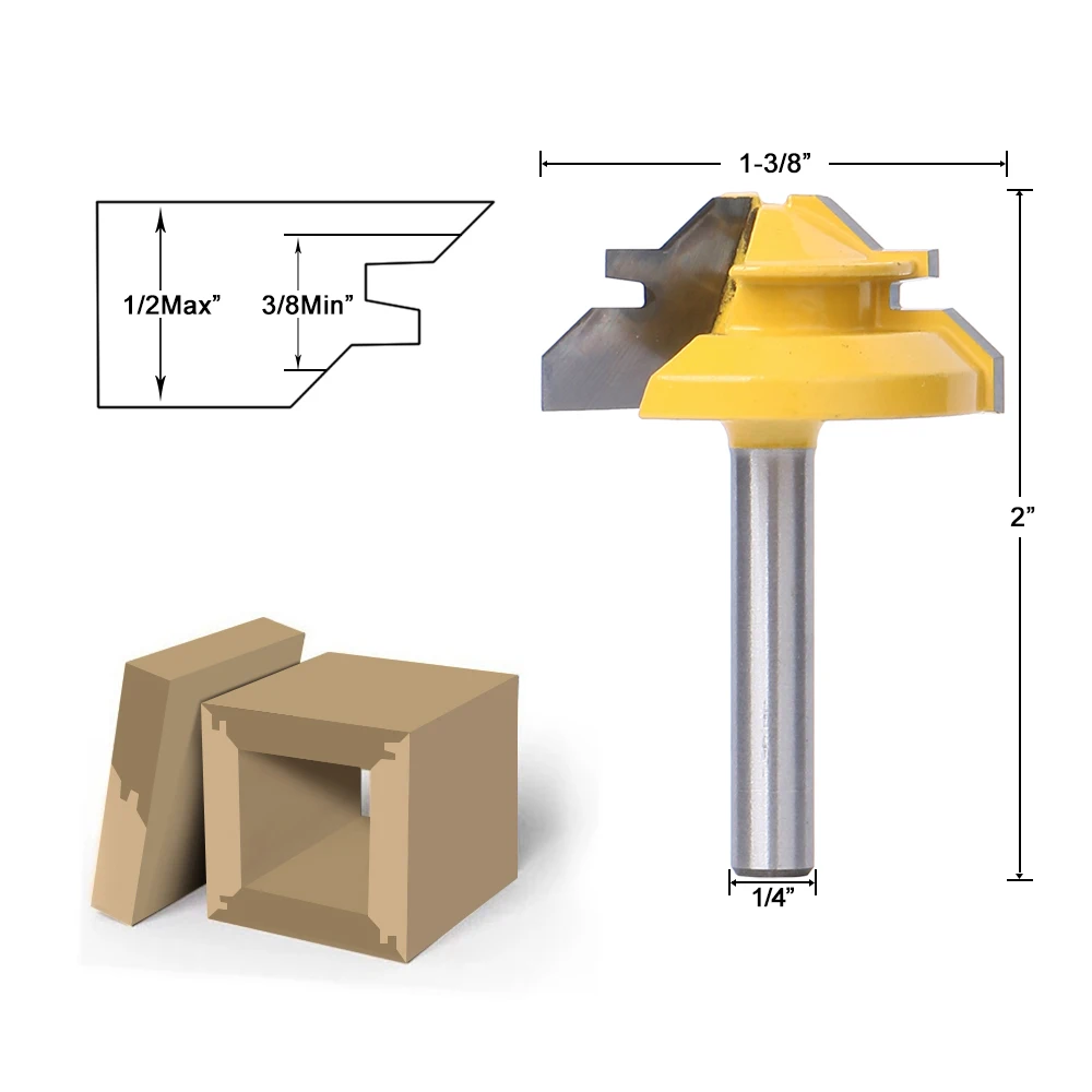 45 Degree Lock Miter Shank wood router bit Mill trimmer cleaning flush trim corner tools Milling Cutter Wood Work
45 Degree Lock Miter Shank wood router bit Mill trimmer cleaning flush trim corner tools Milling Cutter Wood Work