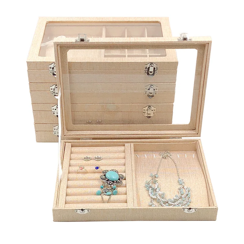 New Linen Jewelry Box with Transparent Cover Household Earrings Ring Jewelry Storage Dressing Table Jewelry Storage Display
New Linen Jewelry Box with Transparent Cover Household Earrings Ring Jewelry Storage Dressing Table Jewelry Storage Display