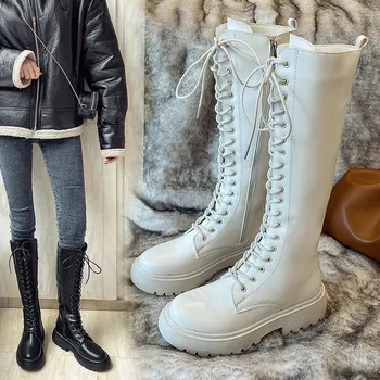 Women's Boots Autumn & Winter New Style Martin Boots Women's British-Style Lace-up Handsome Slimming Motorcycle Boots High Boots
Women's Boots Autumn & Winter New Style Martin Boots Women's British-Style Lace-up Handsome Slimming Motorcycle Boots High Boots