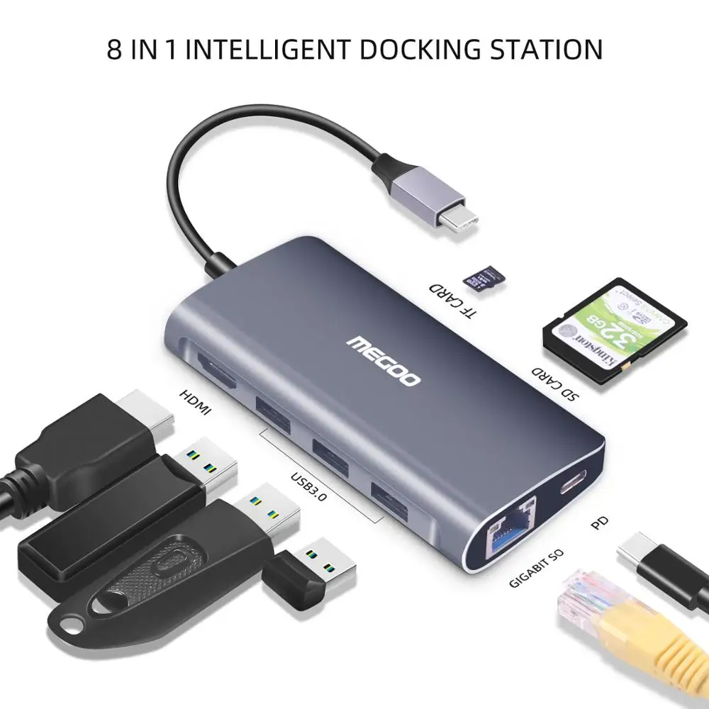 Megoo 8 in 1 USB C Laptop Docking Station Type C to VGA/HDMI/Ethernet/USB3.0/PD Charge Docking Station For Surface Go/Mac Pro
Megoo 8 in 1 USB C Laptop Docking Station Type C to VGA/HDMI/Ethernet/USB3.0/PD Charge Docking Station For Surface Go/Mac Pro
