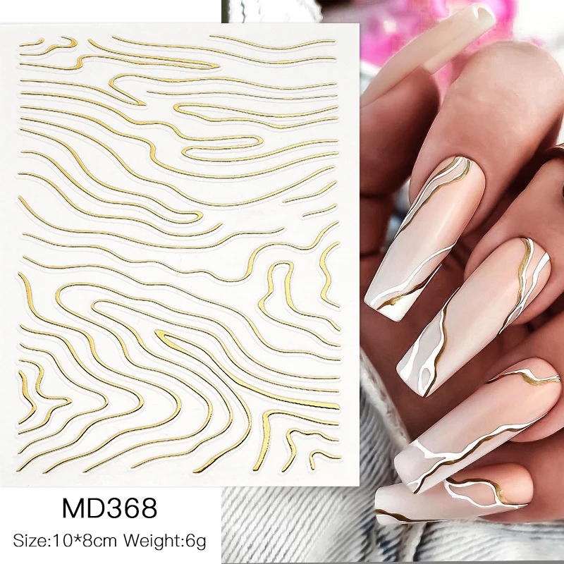 3D металлические золотистые Мраморные линии наклейки для ногтей полоска ленты