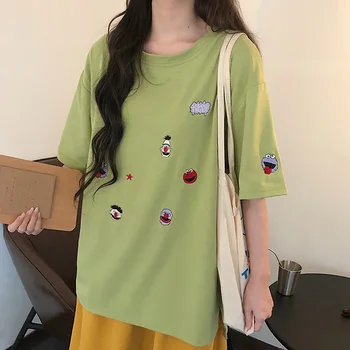 Korean cute cartoon embroidery T-shirts for Women Summer casual cotton Short Sleeve tshirt Female O-Neck long oversized t shirt
Korean cute cartoon embroidery T-shirts for Women Summer casual cotton Short Sleeve tshirt Female O-Neck long oversized t shirt