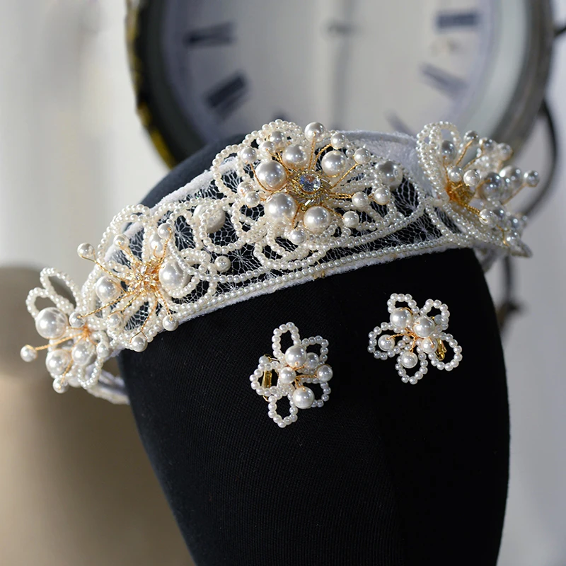 Princes Pearls Brides Tiara Crowns and Earring Handmade Princess Wedding Headbands Bridal Hair Accessory
Princes Pearls Brides Tiara Crowns and Earring Handmade Princess Wedding Headbands Bridal Hair Accessory