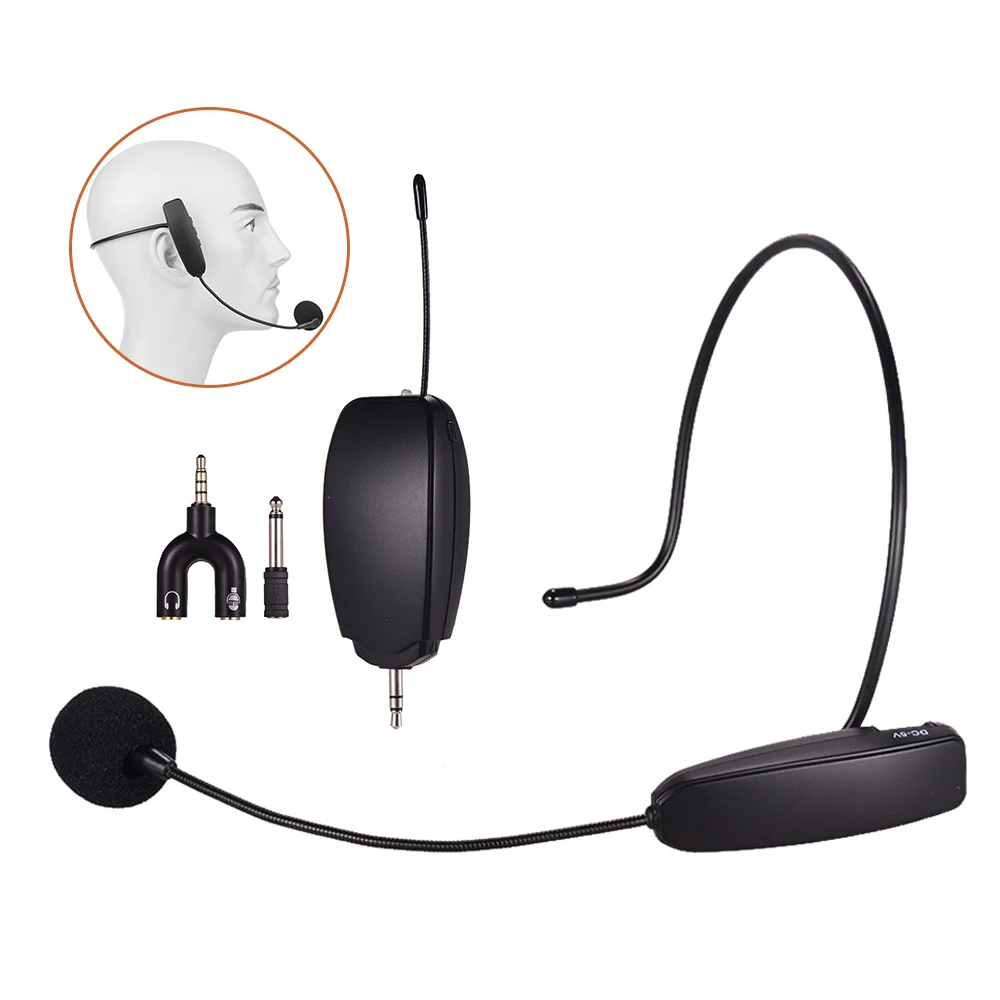 Portable 2.4G Wireless Microphone System with Headset Microphone+3.5mm Plug Receiver for Business Meeting Public Speech Teaching 
Portable 2.4G Wireless Microphone System with Headset Microphone+3.5mm Plug Receiver for Business Meeting Public Speech Teaching