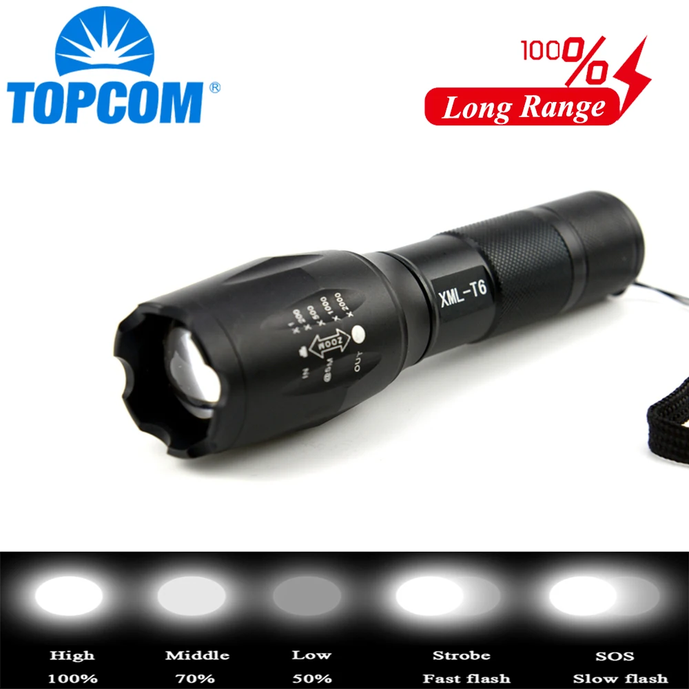 Topcom Led White Flashlight Ultra Bright Torch T6 / XPE Hunting Camping Light 5 Switch Modes Zoomable Bicycle Light Use 18650
Topcom Led White Flashlight Ultra Bright Torch T6 / XPE Hunting Camping Light 5 Switch Modes Zoomable Bicycle Light Use 18650
