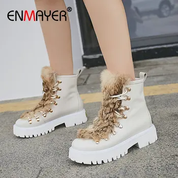 ENMAYER 2019 Lace-Up Motorcycle Boots Round Toe Square Heel Genuine Leather Winter Boots Women Short Plush Warm Snow Boots 34-39
ENMAYER 2019 Lace-Up Motorcycle Boots Round Toe Square Heel Genuine Leather Winter Boots Women Short Plush Warm Snow Boots 34-39