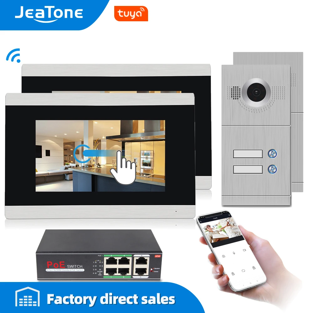 

JeaTone 720P WIFI IP Video Door Phone Intercom System for 2 Floors Apartment/8 Zone Alarm support iOS/Android APP Remote Unlock