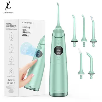 

Liberex Portable Water Flosser USB Rechargeable Oral Irrigators 4 Modes 5 Jet Tips OLED IPX7 waterproof Tooth Irrigator 300ml