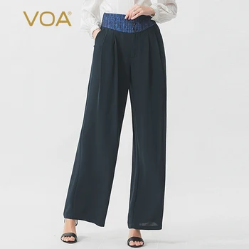 VOA 41mmi water ghost tibetan blue heavy high waist woven tipf stitched tucker pleated wide-legged trouser woman pants K1260 
VOA 41mmi water ghost tibetan blue heavy high waist woven tipf stitched tucker pleated wide-legged trouser woman pants K1260