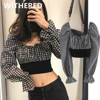 Withered ins blogger high street vintage plaid square collar short blouse women blusas mujer de moda 2020 shirt womens crop tops 
Withered ins blogger high street vintage plaid square collar short blouse women blusas mujer de moda 2020 shirt womens crop tops