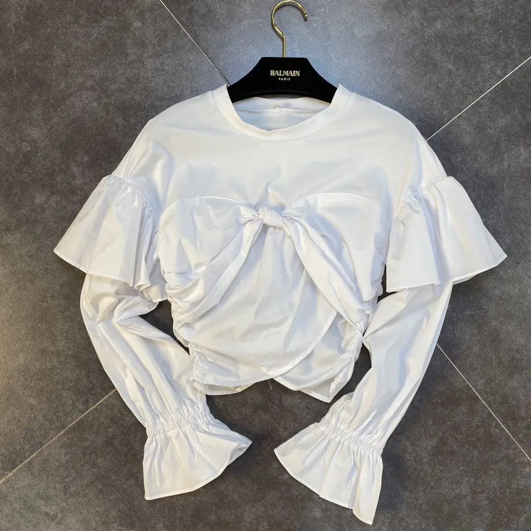 2020 Early Autumn Women's Hoodie New Round Neck Ruffles Long Sleeve Three-dimensional Bow Design Small Shirt Lady Cropped Hoodie
2020 Early Autumn Women's Hoodie New Round Neck Ruffles Long Sleeve Three-dimensional Bow Design Small Shirt Lady Cropped Hoodie