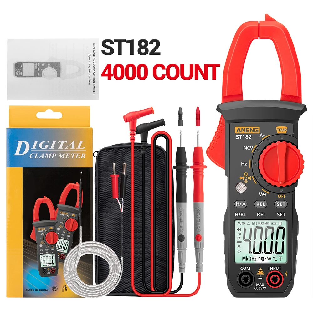 ST182 Digital Clamp Meter AC Current Multimeter DC/AC Ammeter Voltage Tester Amp Hz Capacitance NCV Ohm Test Tool
ST182 Digital Clamp Meter AC Current Multimeter DC/AC Ammeter Voltage Tester Amp Hz Capacitance NCV Ohm Test Tool