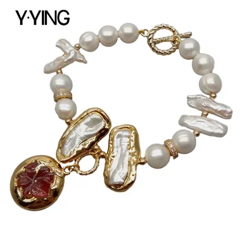 Y·YING natural Cultured freshwater White Potato Pearl Biwa Pearl Red Agates Flower Charm strand Bracelet 8"
Y·YING natural Cultured freshwater White Potato Pearl Biwa Pearl Red Agates Flower Charm strand Bracelet 8"