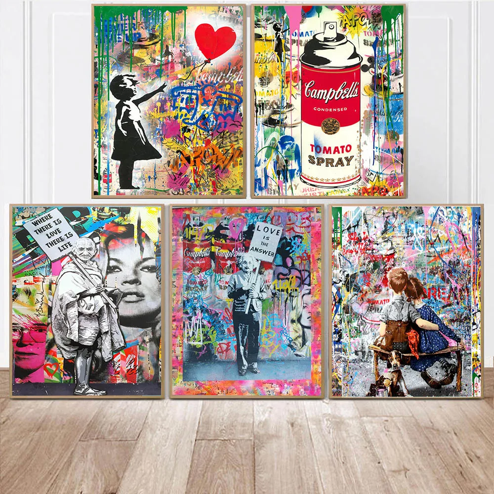 Graffiti Art Abstract Girl with Balloon Street Pop Canvas Painting Posters and Prints Wall Pictures for Home Decoration | Дом и сад