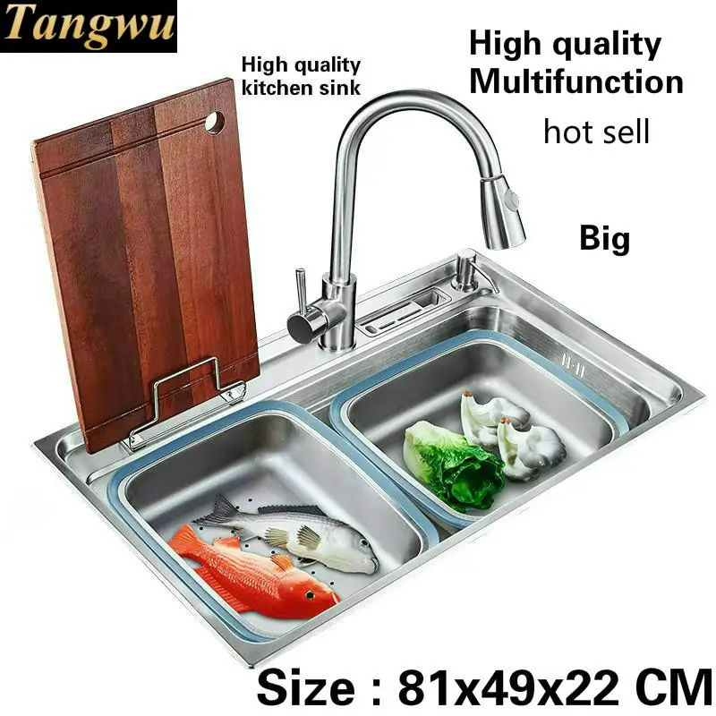 

Tangwu Food-grade 304 stainless steel Sink large single groove fittings complete fashion kitchen 810x490x220 MM