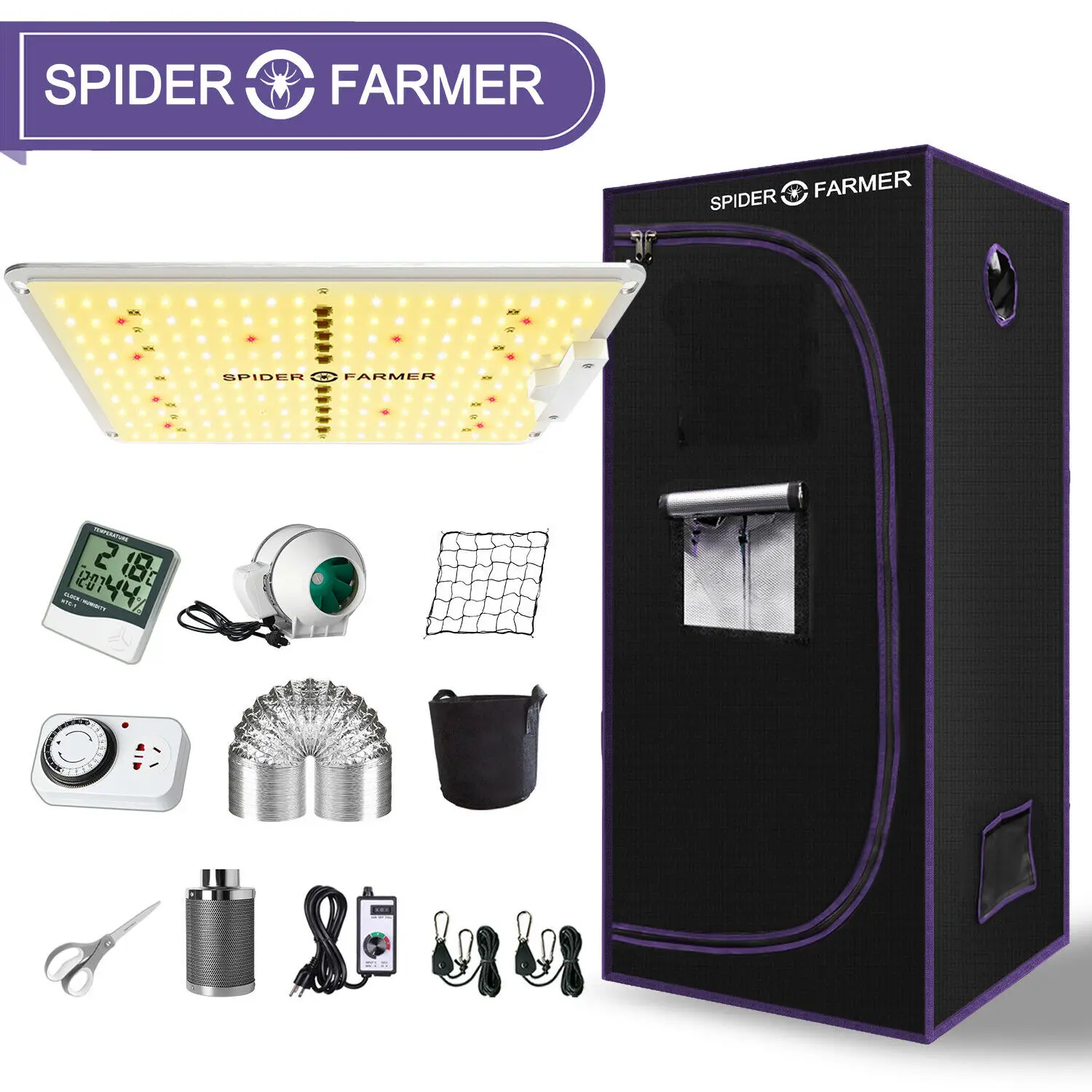 Фото Spider Farmer SF 600W светодиодный светильник для выращивания и 70x70x160 см набор тентов
