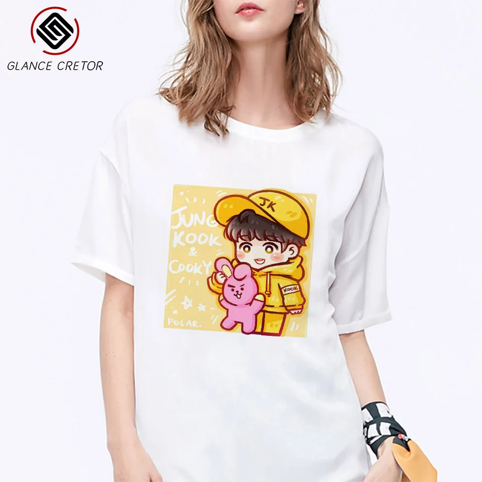 Kpop футболка JIMIN V JUNGKOOK Топ Футболка женская с принтом топы летние коротким рукавом
