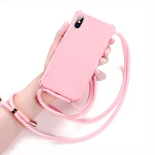 色のストラップ電話ケース iphone 11 プロ max X XS 6 6S 7 8 プラスシリコンカバーケース金属ボタン Microelastic ストラッ(China)