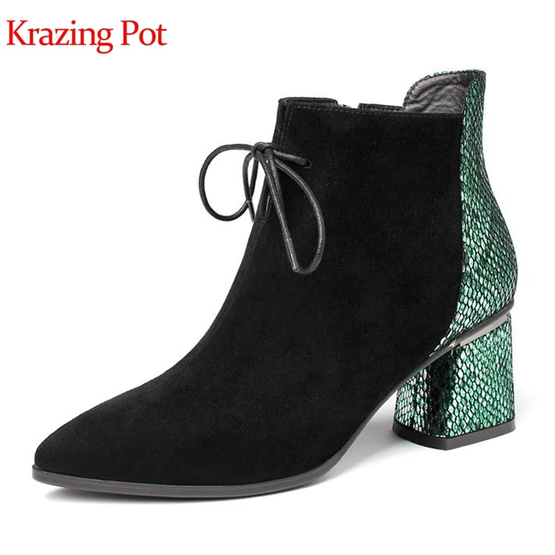 Krazing pot sheep suede European print skin lace up charming winter keep warm pointed toe high heels nightclub ankle boots L11
Krazing pot sheep suede European print skin lace up charming winter keep warm pointed toe high heels nightclub ankle boots L11