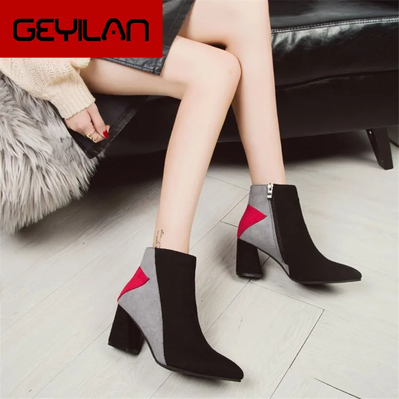Pointed Toe Square heel High heels Booties single boots women 2019 autumn Winter shoes woman Mixed Colors Fashion boots female 
Pointed Toe Square heel High heels Booties single boots women 2019 autumn Winter shoes woman Mixed Colors Fashion boots female