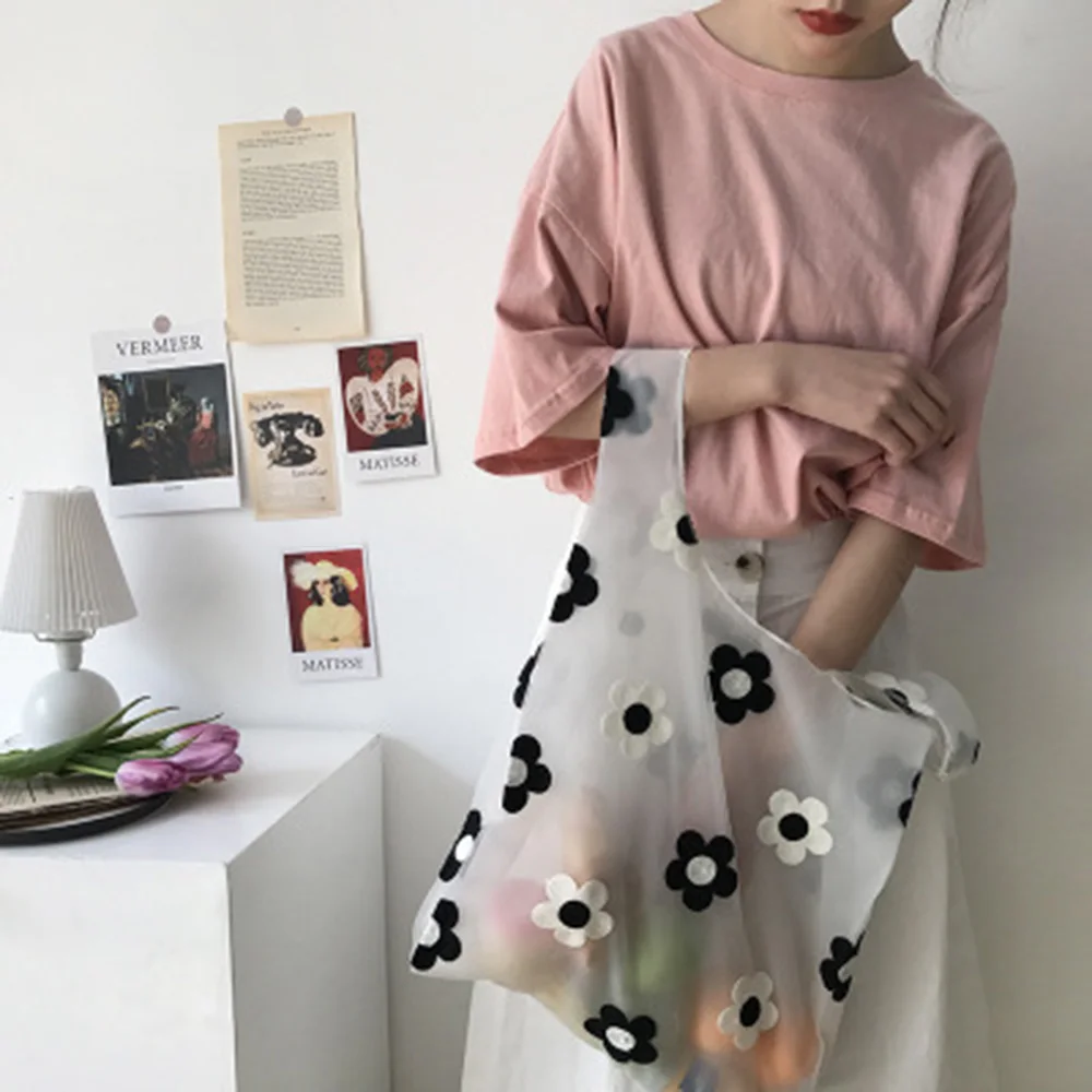 Large Capacity Transparent Flower Mesh Shopping Bag Korean Embroidery Black Shoulder Portable Hand Bag Tote Messenger Fruit
Large Capacity Transparent Flower Mesh Shopping Bag Korean Embroidery Black Shoulder Portable Hand Bag Tote Messenger Fruit
