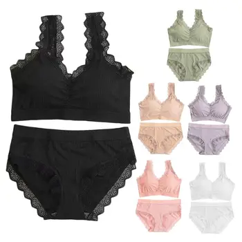 Women Summer Ice Silk Ribbed Sports Underwear Set Scalloped Lace Trim Wirefree Padded Bra Panty Briefs Fitness Lingerie 
Women Summer Ice Silk Ribbed Sports Underwear Set Scalloped Lace Trim Wirefree Padded Bra Panty Briefs Fitness Lingerie